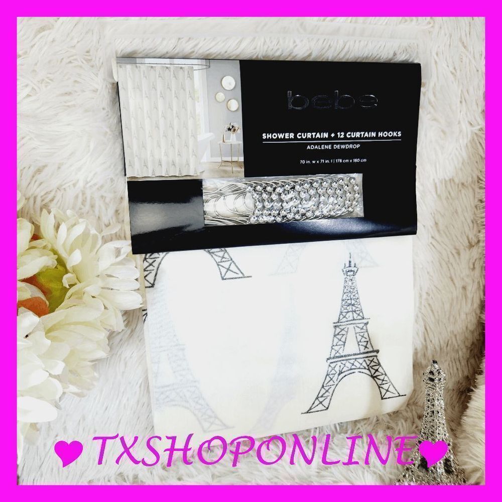 { bebe } Paris shower curtain + 12 curtain hooks NWT